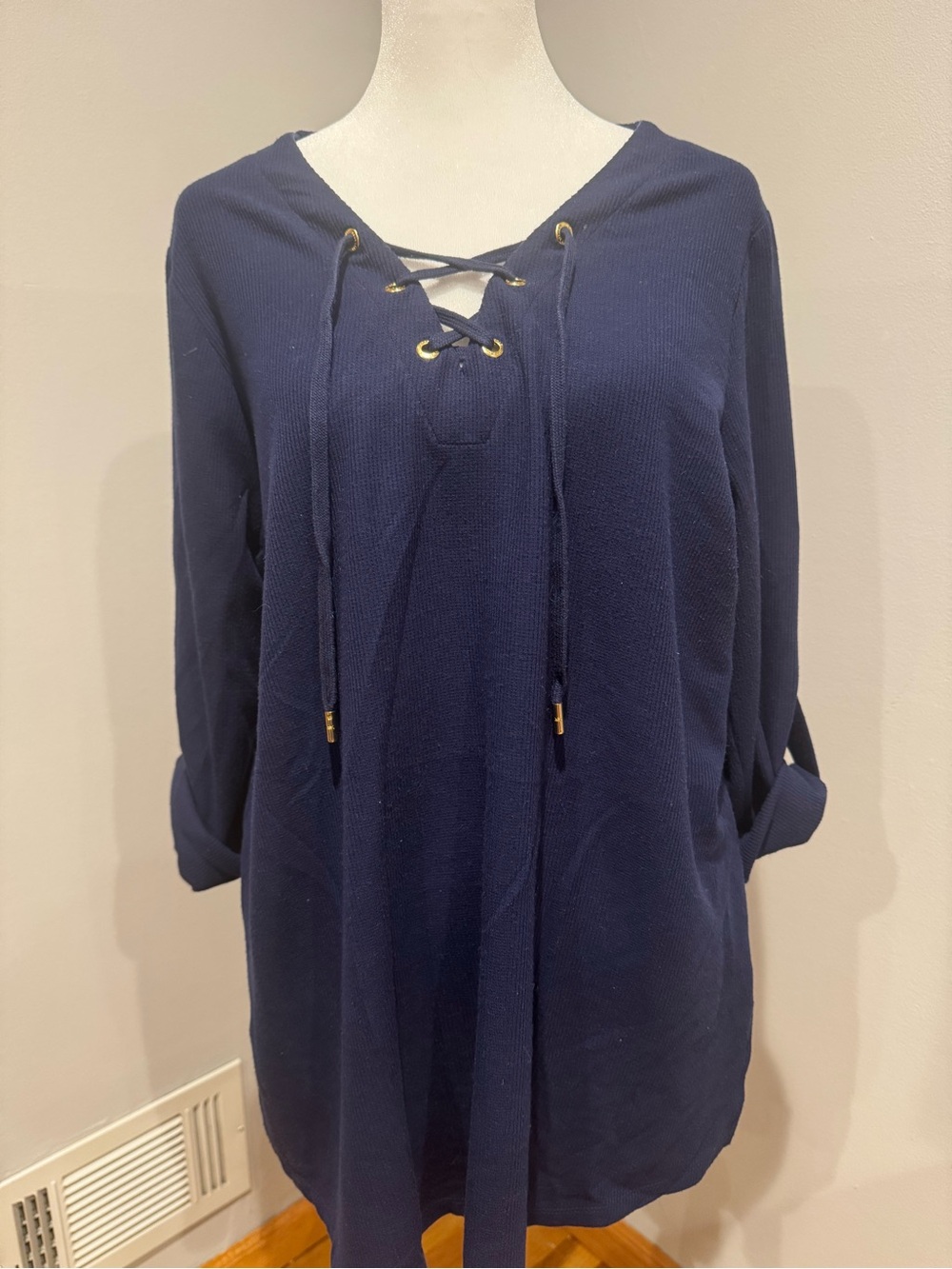 Michael Kors Navy Lace-Up Knit Top